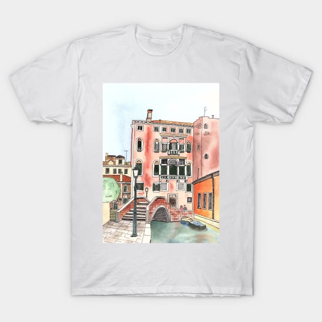 Venice Watercolor and ink Illustration T-Shirt by Sandraartist